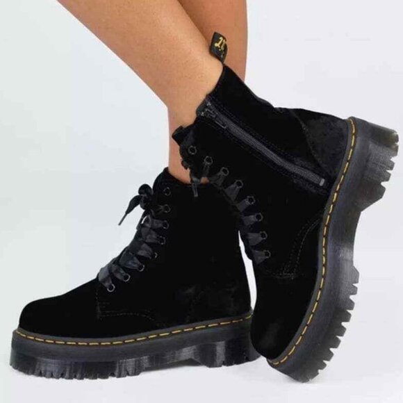 Dr. Martens Shoes - Dr. Martens Jadon Black Leather Ze You Velvet Boots 8